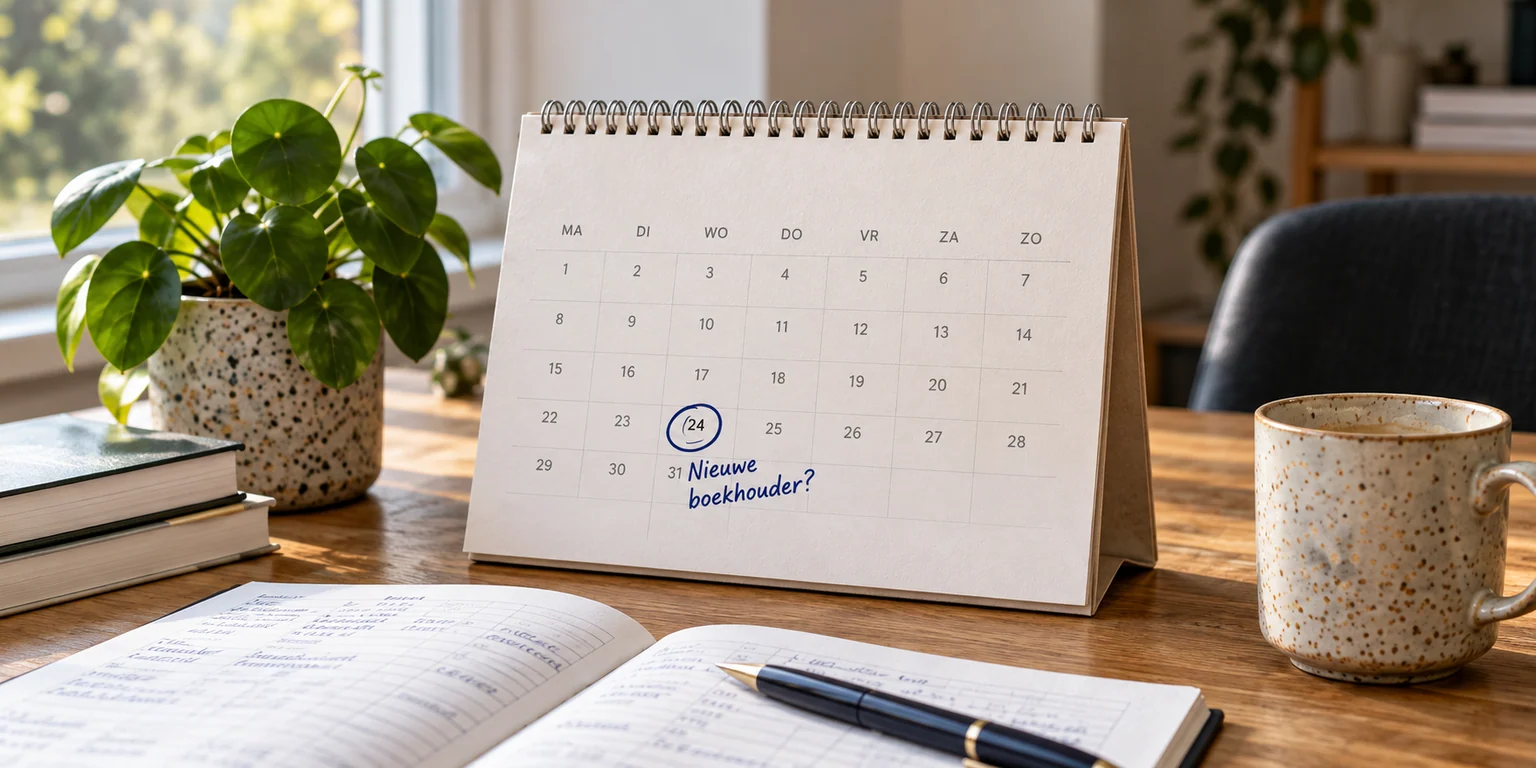 Een gemarkeerde overstap op een bureaukalender, naast de administratie en een kop koffie