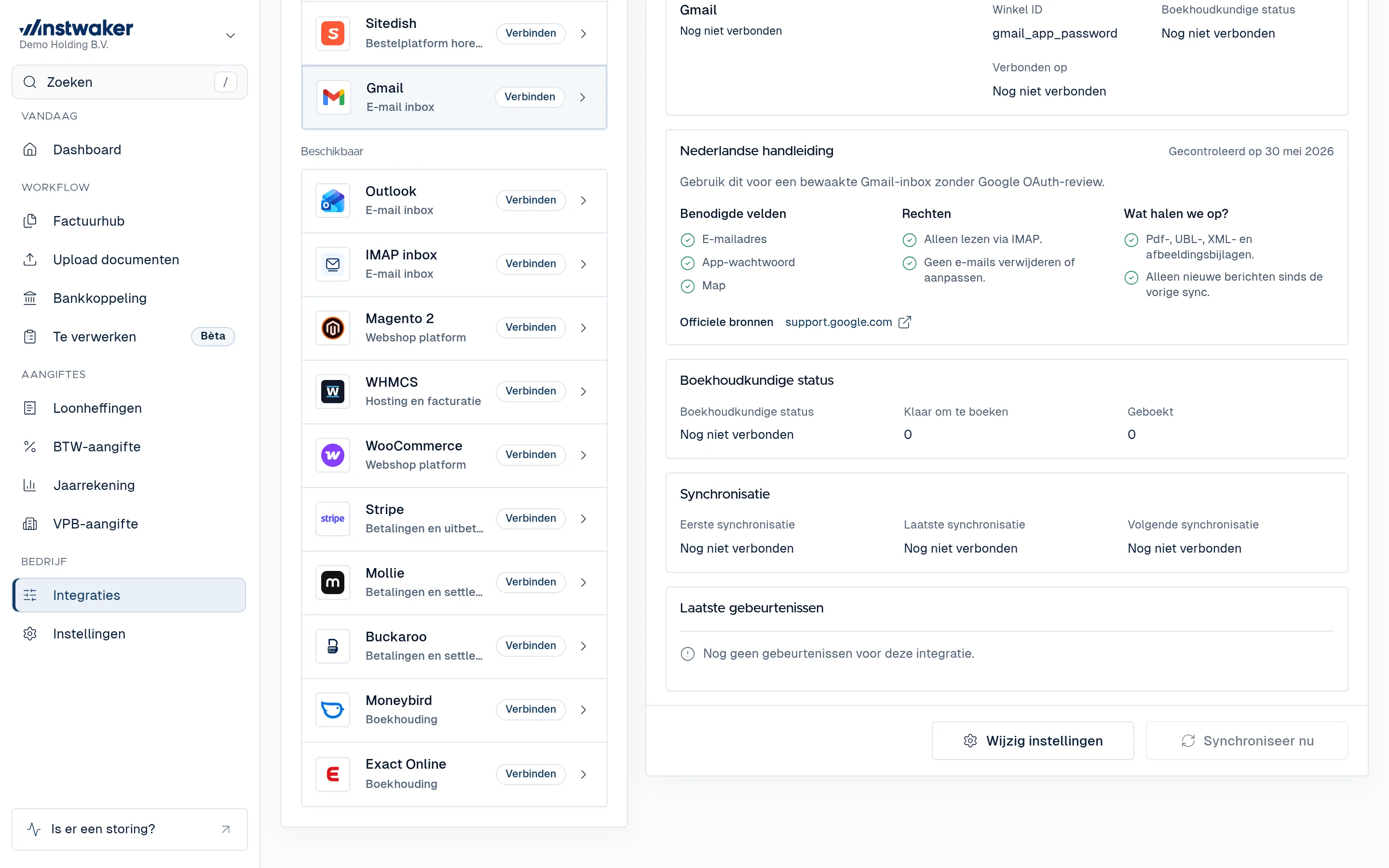 Gmail-koppeling in Integraties