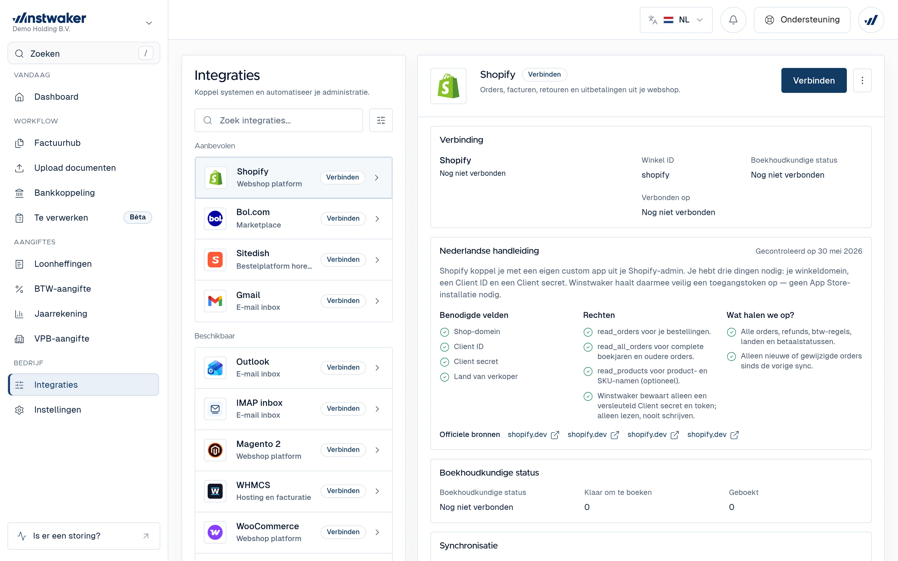Shopify-koppeling in Integraties