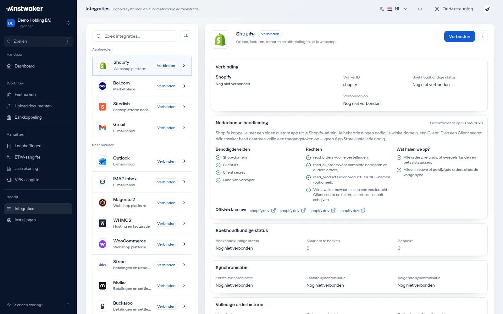 Shopify-koppeling in Integraties