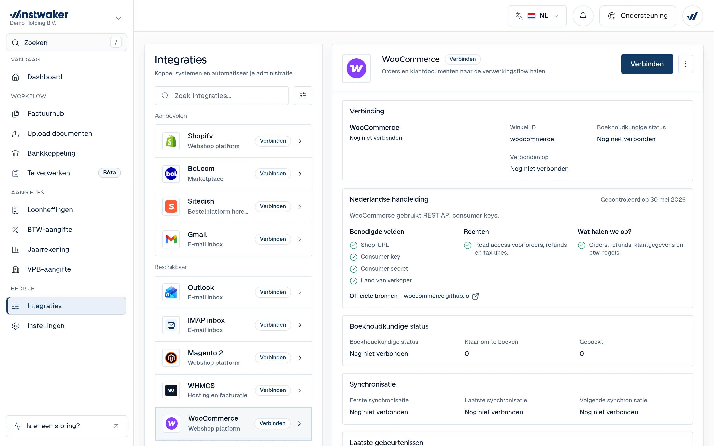 WooCommerce-koppeling in Integraties