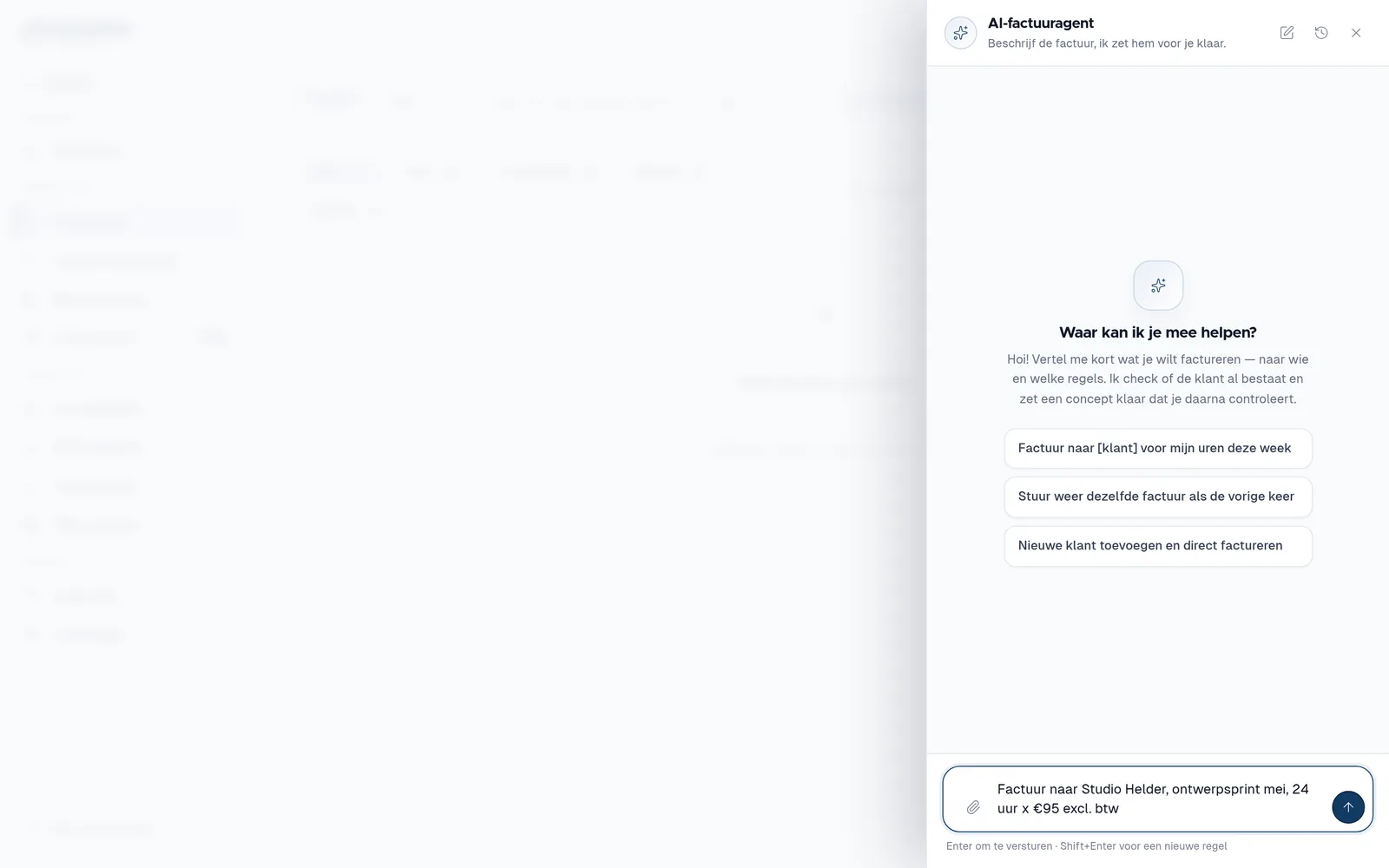 Prompt getypt in de AI-factuuragent